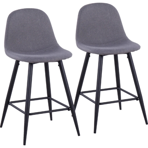 Pebble Counter Stool in Black Metal & Charcoal Fabric (Set of 2)